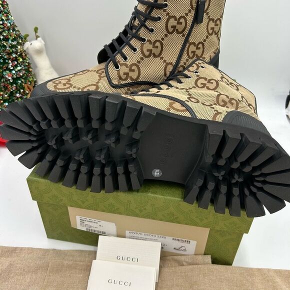 Men’s Gucci maxi GG logo combat boots size 12.5 made in Italy - Picture 6 of 10